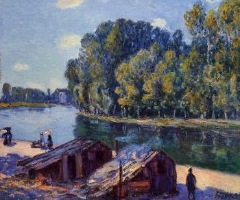 阿爾弗萊德 西斯萊 Cabins along the Loing Canal, Sunlight Effect 阿爾弗萊德 西斯萊 Cabins along the Loing Canal, Sunlight Effect